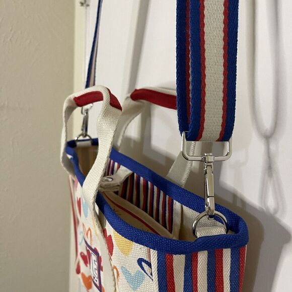 BRIGHTON Red White and You Canvas small crossbody Tote Purse sparkle and shine - Picture 7 of 9